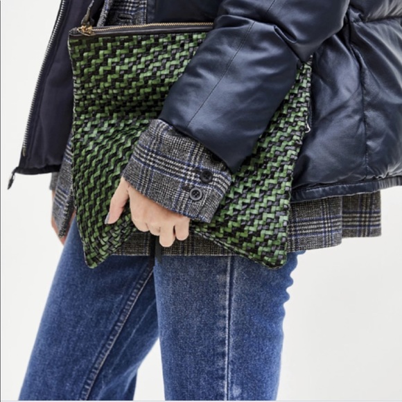 *ORIGINAL @mamasandy 4 Not copied CLare V. Woven green & black leather foldover.